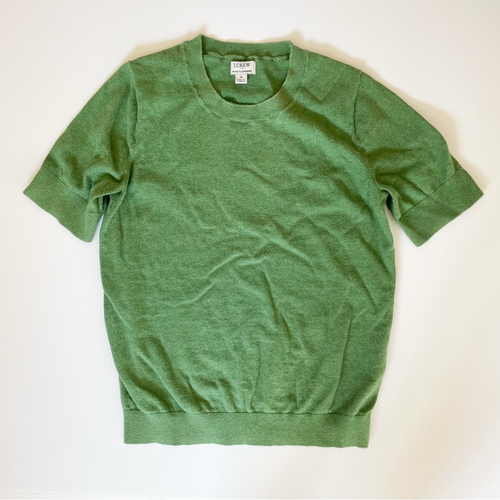 J.Crew Women’s Cashmere Blend Green Short Sleeve Crewneck Lightweight Sweater